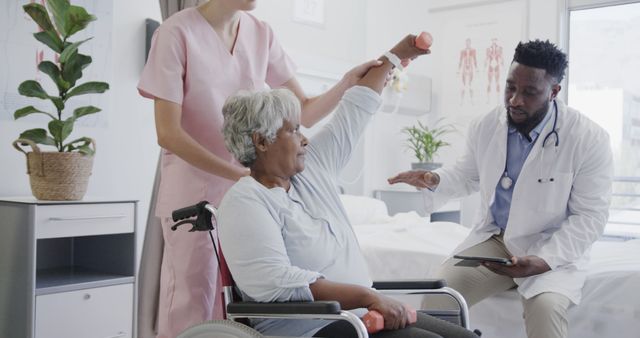 Senior Patient Undergoing Physical Therapy with Doctor and Nurse in Hospital Room - Download Free Stock Images Pikwizard.com