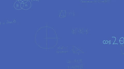 Mathematical Equations Overlay on Blue Background Animation