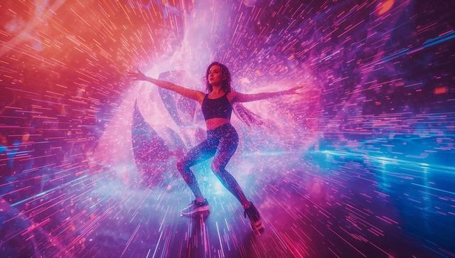 Futuristic Dance Performance in Neon Digital Tunnel