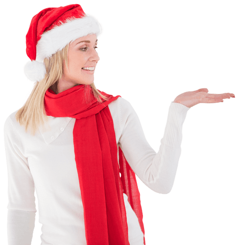 festive woman wearing santa hat with hand extended transparent - Download Free Stock Videos Pikwizard.com