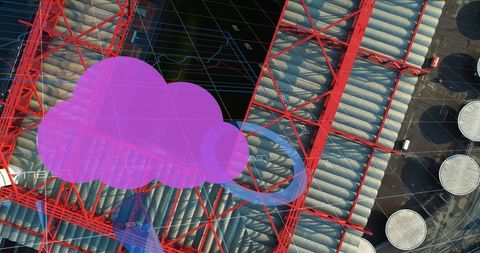 Cloud data storage over industrial factory with technological overlay