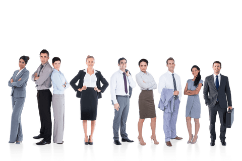 Diverse business team standing with transparent background