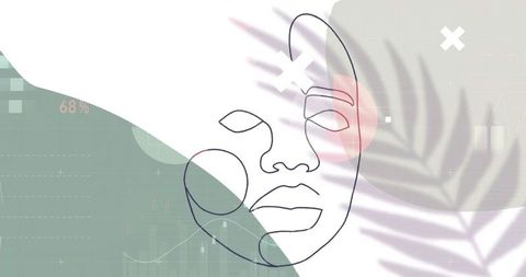 Abstract Line Art Face with Geometric Patterns and Leaves - Download Free Stock Images Pikwizard.com