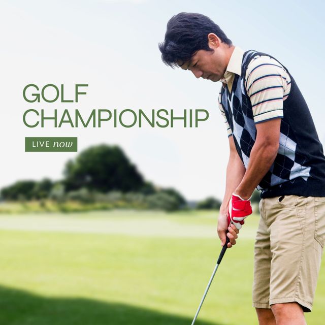 Asian Golfer Participating in Live Golf Championship - Download Free Stock Templates Pikwizard.com