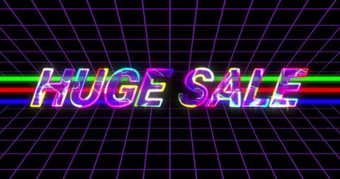 retro neon huge sale advertisement with grid background - Download Free Stock Images Pikwizard.com