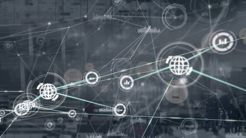 Digital Global Network with Data Processing Icons