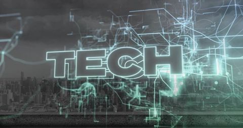 Futuristic tech graphic with neon circuitry