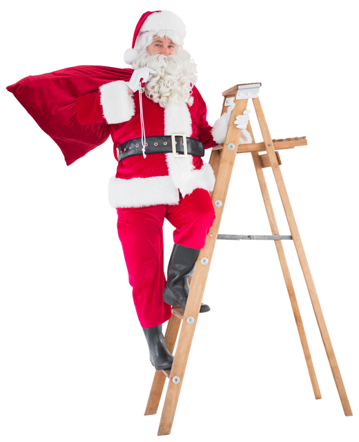 Transparent Santa Claus Climbing Ladder with Gift Sack - Download Free Stock Videos Pikwizard.com