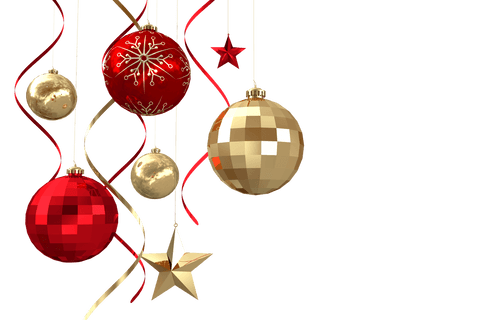 Transparent Festive Christmas Baubles and Ribbons Decoration Scene