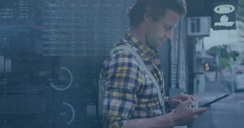 Financial Data Overlay Man Using Smartphone