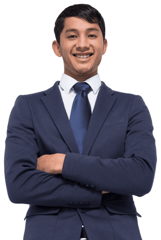 Confident Transparent Asian Businessman Smiling with Folded Arms