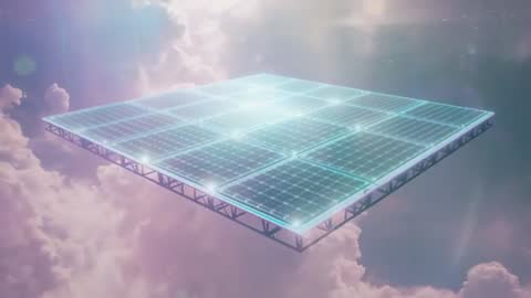 Solar Panel Array Glinting in Cloudy Sky with Futuristic Design