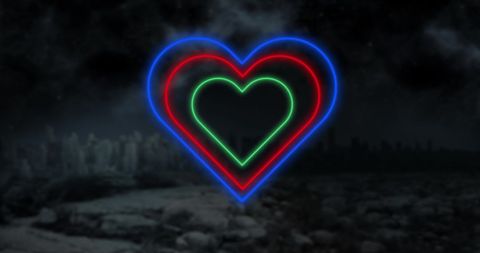 Colorful neon heart illustration on smoky background