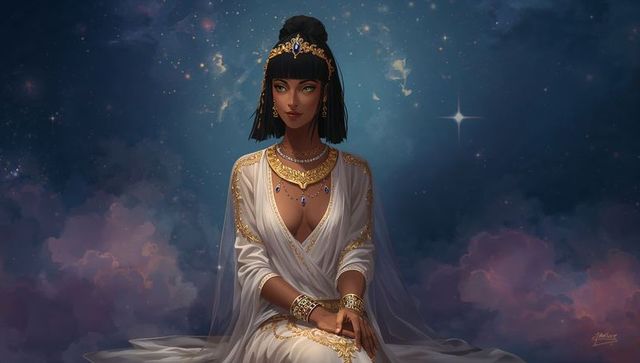 Mystical Regal Woman in Celestial White and Gold Gown