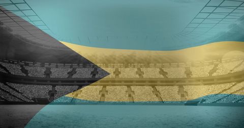 Bahamas Flag Waving Over Empty Sports Stadium