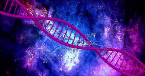 Vibrant dna strand against abstract background