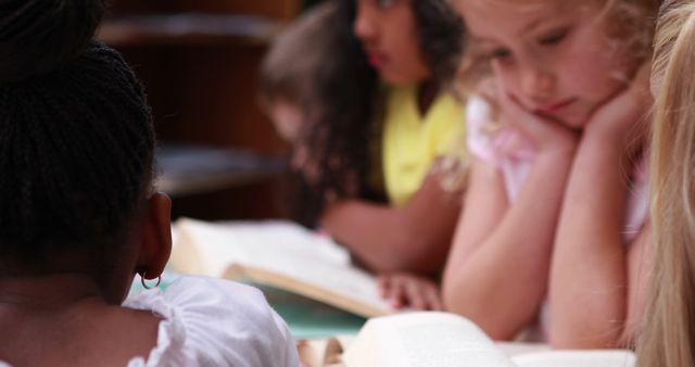 Diverse Group of Children Reading Together in Library - Download Free Stock Images Pikwizard.com