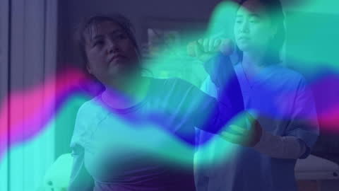 Healthcare Technology with Futuristic Overlay in Physical Therapy