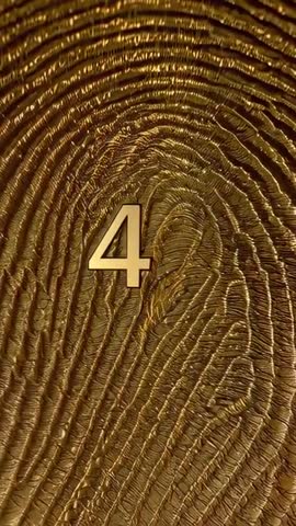 Golden Fingerprint Macro Loop with Number 4, Zooming Vertical Abstract Metallic Texture