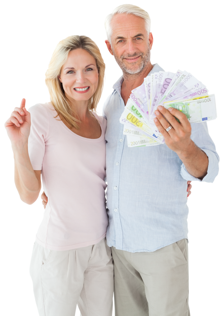 Happy Couple Holding Euro Bills Standing Together, Transparent Background - Download Free Stock Videos Pikwizard.com