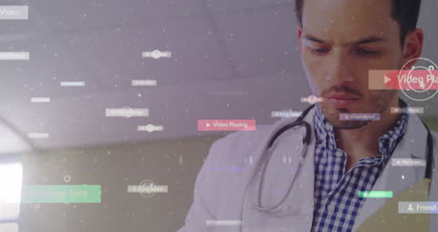 Medical Professional Analyzing Digital Data with High-Tech Interface