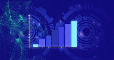 Futuristic Data Analytics with Bar Graph and Blue Technology Background - Download Free Stock Images Pikwizard.com