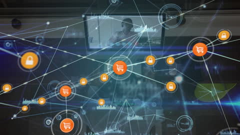 Global Network Connection with Shopping Icons Overlays