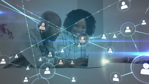 Colleagues Collaborating with Digital Network Interface