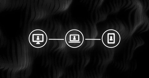 Abstract digital interface icons on black mesh background