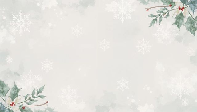 Holly watercolor border featuring delicate snowflakes for holiday card design
