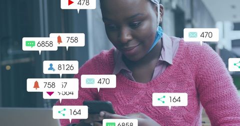 Social Media Engagement with Notifications and African American Woman