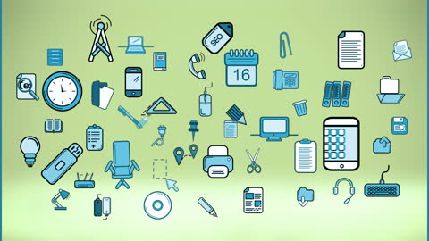 Animated Business Communication Icons on Green Background