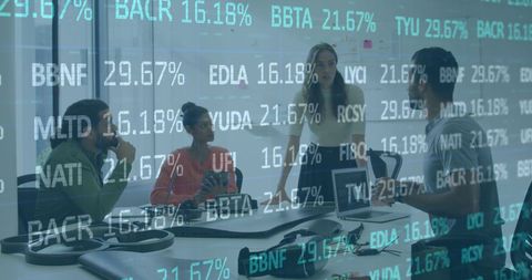 Business team analyzing real-time financial data