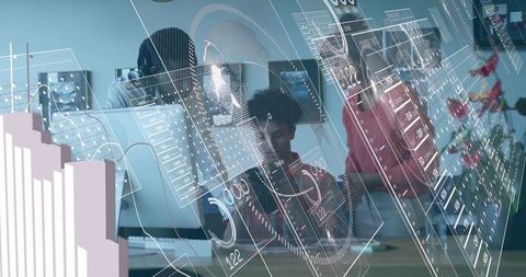 Digital revolution: professionals analyzing data-driven dashboards