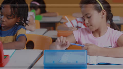 Digital Network Concept Over Students in Classroom Setting