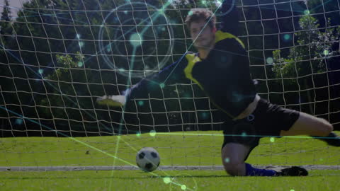 Goalkeeper Diving to Save With Digital Connection Overlay