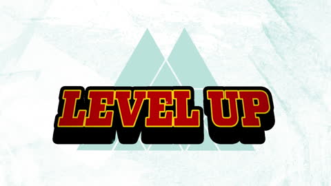 Retro Style Level Up Text with Geometric Design