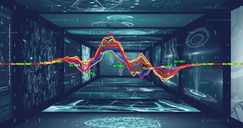 Colorful Waveform Graph in Futuristic Data Tunnel
