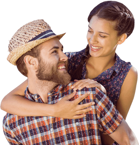 Joyful Couple Embracing with Warm Smiles on Transparent Background