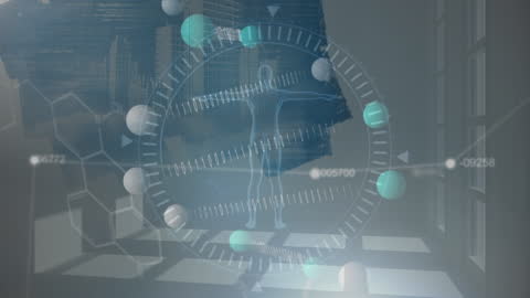 Futuristic Digital Interface with Human Model and Data Connections