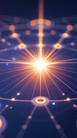 Initializing energy core sending vertical beam across nodal grid for futuristic connectivity