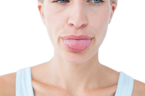 Close-up of Blonde Woman Sticking Out Tongue on Transparent Background