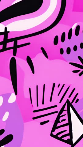 Vertical video showing cursor hovering over pink gradient canvas with black doodles and copy space