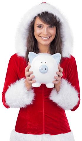 transparent smiling santa woman holding piggy bank for christmas savings - Download Free Stock Videos Pikwizard.com