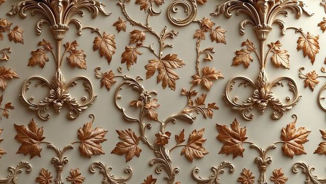 Intricate baroque metallic relief with embossed vine patterns