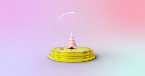 Whimsical Snow Globe with Spinning Christmas Tree on Pink Background