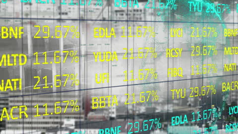 Animated Financial Data Over Cityscape Representation