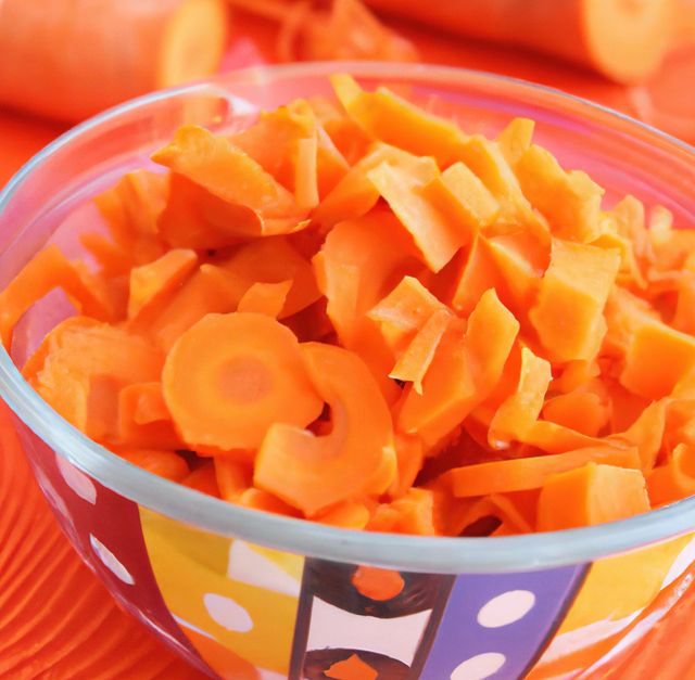 Close up of multiple chopped carrot pieces in bowl - Download Free Stock Photos Pikwizard.com