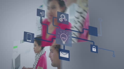 Digital Interface Concept with Diverse Team in Office Setting