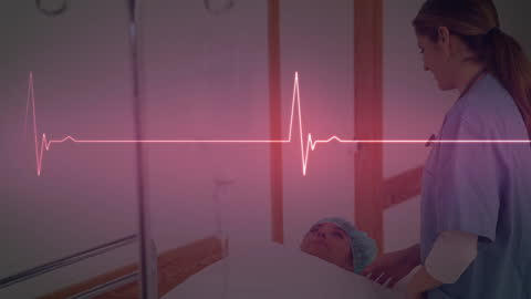 Animation of Heartbeat Line Overlay on Medical Scene